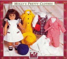 the doll is posed next to several different clothing styles for her and her little ones