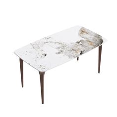 a white marble table with wooden legs on an isolated white background for use as a coffee table