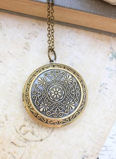 Large Round Locket Necklace Gold Floral by apocketofposies on Etsy Round Locket Necklace, Gold Locket Necklace, Floral Filigree, Picture Locket, Round Locket, Cameo Necklace, Cameo Pendant, Pink Jewelry, I Love Jewelry