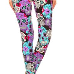 Softest Leggings You Will Ever Wear! Stunning Skull Print With Teal, Purple, And Fuchsia On A Black Background. Made From Super Soft 92% Double Brushed Polyester And 8% Spandex. Fits Size 14-20 Black Skull Print Leggings For Halloween, Halloween Skull Print Black Leggings, Halloween Stretch Skull Print Leggings, Fitted Black Leggings With Skull Print, Fitted Skull Print Leggings For Halloween, Casual Skull Print Leggings, Purple Fitted Casual Leggings, Casual Stretch Leggings With Skull Print, Casual Skull Print Stretch Leggings