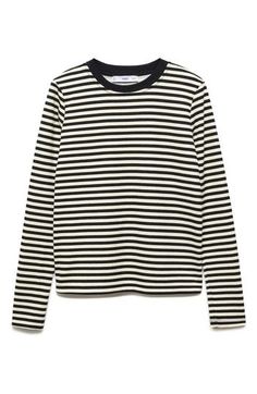 Classic stripes mark a weekend-ready top made from stretch-kissed fabric for premium comfort and softness. Crewneck Long sleeves 80% polyester, 18% viscose, 2% elastane with 58% cotton, 39% polyester, 3% elastane trim Machine wash, dry flat Imported Long Sleeved Striped Shirt, Stripped Longsleeve, Striped Long Sleeve Outfit, Stripped Long Sleeve Tshirt, Oversized Striped Long Sleeve Top, Striped Long Sleeve Tops From H&m, White Striped Shirt Outfit, Black And White Striped Shirt, Black And White Long Sleeve