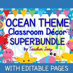 ocean theme classroom decor super bundle with editable pages