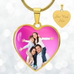 Cherish Your Loved Ones with a Custom Family Picture Necklace with Heart Pendant Celebrate the bond of family with our Custom Family Picture Necklace, designed to keep your loved ones close to your heart wherever you go. This exquisite necklace features a heart-shaped pendant that can be personalized with your favorite family photo, making it a meaningful and cherished keepsake. Crafted from high-quality surgical steel, with the option to add an 18k gold finish, this custom necklace is as durable as it is beautiful. Whether it's a gift for your wife, mother, or yourself, this necklace will be a constant reminder of the love that binds your family together. Key Benefits:     Premium Quality Material: Made from high-quality surgical steel, this custom necklace is designed to last, ensuring t Meaningful Jewelry Gift For Mom On Valentine's Day, Meaningful Jewelry For Birthday And Valentine's Day, Meaningful Jewelry For Birthday On Valentine's Day, Customizable Stainless Steel Heart Pendant Jewelry, Customized Stainless Steel Heart Pendant Jewelry, Heart-shaped Meaningful Jewelry For Mom, Meaningful Heart-shaped Necklace For Mom, Meaningful Jewelry For Anniversary And Valentine's Day, Meaningful Jewelry For Anniversary Gift On Valentine's Day