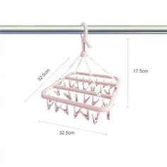 an image of a hanging basket with hooks on the side and measurements for each section