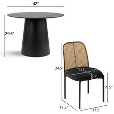 an image of a table and chair with measurements for the seat height in front of it