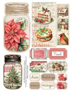 a jar filled with lots of christmas decorations