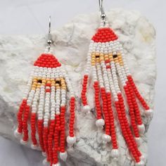 Santa Beaded Christmas Dangle Earrings Red White Santa Beaded Design Bead Fringe Size 2.2cm * 9cm Red Beaded Earrings For Holiday With Round Beads, Red Beaded Earrings For Holiday, Beaded Dangle Christmas Jewelry, Christmas Beaded Dangle Jewelry, Holiday Beaded Dangle Earrings, Holiday Red Beaded Earrings With Ear Wire, Christmas Red Beaded Earrings With Colorful Beads, Red Christmas Earrings With Colorful Beads, Christmas Red Beaded Earrings