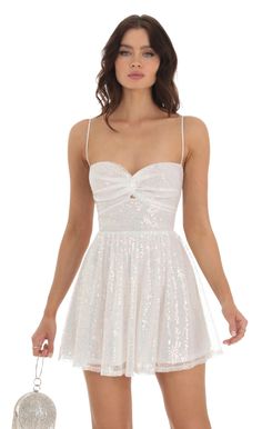 Iridescent Sequin Twist Dress in White | LUCY IN THE SKY Dresses Lucy In The Sky, Winter Dance Dresses, Cute Formal Dresses, Twist Dress, School Dance Dresses, Cute Homecoming Dresses, Iridescent Sequin, Winter Formal Dresses, Lucy In The Sky