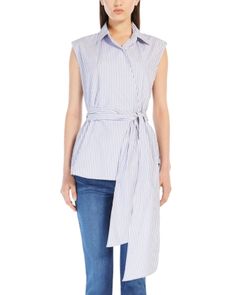 Weekend Max Mara Dakar Striped Sleeveless Shirt Sleeveless Shirt For Spring Workwear, Sleeveless Workwear Shirt For Spring, Chic Sleeveless Cotton Shirt, Elegant Sleeveless Shirt For Workwear, Spring Sleeveless Blouse, Elegant Sleeveless Shirt For Summer, Elegant Sleeveless Summer Shirt, Sleeveless Summer Shirt, Sleeveless Cotton Shirt For Daywear