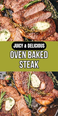 juicy and delicious oven baked steak with herbs