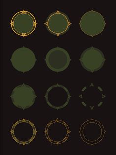 a set of circular frames with arrows and circles on them, all in different colors