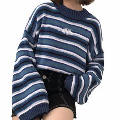 Loose Blue Sweater with Vintage Style Stripes



 This loose and timeless blue striped sweater will delight you. It is well cut and its vintage cut will make this piece unique in your wardrobe. Its thick and soft knit makes it a must-have for cooler days. Accessorize it with a pencil skirt or leather pants for a chic and modern look . Wear it with sneakers for a more casual style or a pair of leather ankle boots for a more sophisticated look.

 ✂ DETAILS



 Compositions: cotton, polyester




 Color: Blue

 One size fits all

 Durable, retains its shape after washing




 Washing: machine washable at 30 degrees




 Free Shipping




 ✂ SIZE GUIDE 









 Size (in cm)

 Shoulders

 Chest width

 Length

 Sleeves











 Unique

 126

 118

 48

 47 Harajuku Fashion Kawaii, Estilo Harajuku, Jersey Vintage, Harajuku Outfits, Women Sweaters Winter, Loose Knit Sweaters, Tumblr Outfits, Casual Stripes, Harajuku Fashion