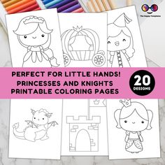 printable princess coloring pages for kids with the text, perfect for little hands princesses and knights printable coloring pages