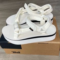 Brand New In Box. Lightweight White Sport Sandals For Spring, White Lightweight Sport Sandals With Round Toe, White Lightweight Sporty Sandals, Sporty White Lightweight Sandals, Sporty Lightweight White Sandals, Casual Lightweight White Sport Sandals, Casual White Lightweight Sport Sandals, White Adjustable Sandals For Everyday Wear, White Round Toe Sandals For Everyday