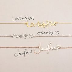 This handwriting necklace makes a unique and memorable to gift to give or gift yourself. The necklace is made by taking the actual handwritting of someone special and making it into a lasting memory. We can create a necklace out of a person's signature, short message like "i love you" or even how they write your name. Every penmenship is unique, so having their writing style close to you can always may remind you of the fond memories you share. This necklace makes a great gift for someone who ju Personalized White Necklace For Best Friend Gift, Personalized White Necklaces For Best Friend Gift, Personalized White Charm Necklaces For Best Friend Gift, Personalized White Charm Necklace For Best Friend Gift, Customized Necklace For Best Friend Or Mother's Day, Customized Necklace For Best Friend Gift On Mother's Day, Customized Necklace For Best Friend For Mother's Day, Meaningful White Necklaces For Mother's Day, Silver Custom Name Necklace For Best Friend