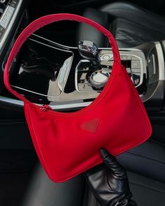 Women's red nylon handbag Top handle Red Top Handle Baguette Bag For Shopping, Trendy Red Tote Baguette Bag, Red Baguette Bag With Top Handle For Shopping, Trendy Red Nylon Shoulder Bag, Trendy Evening Nylon Shoulder Bag, Red Nylon Shopping Bag, Red Nylon Shoulder Bag With Zipper Closure, Red Rectangular Nylon Shoulder Bag, Trendy Top Handle Nylon Bag