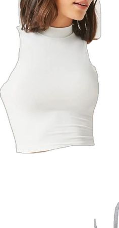 White Racerback Crop Top Trendy, White Racerback Crop Top, White Breathable Sleeveless Crop Top, White Cotton Racerback Crop Top, White Seamless Sleeveless Crop Top, White Mock Neck, Crop Tank, Cropped Tank Top, Mock Neck