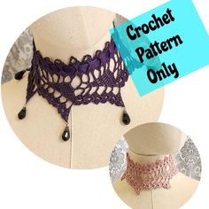 the crochet pattern is on top of a mannequin with beads and chains