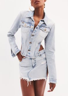 Carolina Denim Jacket – SEROYA NYC Luxury Chic Denim Mini Skirt, Luxury High Rise Denim Skirt, Luxury Chic Denim Skirt, Luxury Fitted High Rise Denim Skirt, Luxury Elegant Fitted Denim Skirt, Luxury High Rise Fitted Denim Skirt, Luxury Chic Fitted Denim Skirt, Denim Jacket Drawing, Jacket Drawing