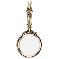 an antique style mirror hanging from a chain on a white background with clippings