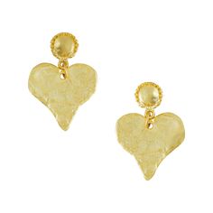 Susan Shaw Heart Drop Earrings Gold Double Heart Handmade Earrings, Handmade Double Heart Gold Earrings, Handmade Gold Double Heart Earrings, Gold Hand Cast Dangle Earrings, Gold Teardrop Heart Charm Earrings, Susan Shaw, Top Earrings, Hand Painted Beads, Natural Coral