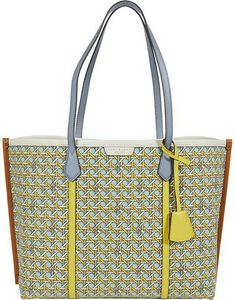 Tory Burch Canvas Printed Perry Tote Bag NEW. From the Spring/Summer 2021 collection, the Tory Burch Perry Printed Canvas Triple-Compartment Tote is inspired by natural, artisanal detailing. Multiple zip and open storage compartments. Printed canvas composition. Cotton and leather material and lining. Removable charm and included dust bag. Measurements: Bottom Width: 13 1 2 in Depth: 5 1 2 in Height: 11 in Strap Length: 23 in Strap Drop: 9 1 2 in Weight: 1 lb 6 oz. Like new. Gently handled as a Designer Tan Bags With Leather Handles, Designer Medium Shoulder Bag With Removable Pouch, Multicolor Coated Canvas Top Handle Shoulder Bag, Multicolor Top Handle Coated Canvas Shoulder Bag, Multicolor Coated Canvas Shoulder Bag With Dust Bag, Designer Canvas Bag In Tan, Designer Tan Canvas Shoulder Bag, Designer Tan Canvas Bags, Designer Multicolor Bags With Leather Handles