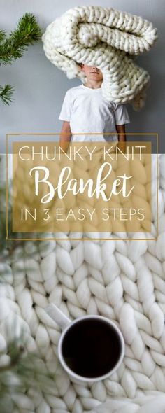 chunk knit blanket in 3 easy steps