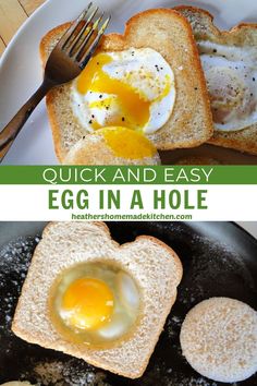 an egg in a hole is being cooked on toast