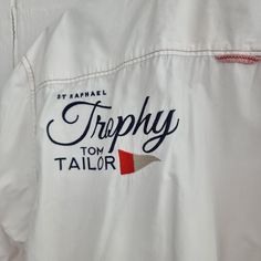 Vintage Tom Tailor Yachting Shirt, White Embroidered Shirt. Very good condition. Washed. Size: XL Chest: 132 cm Length: 77 cm SHIPS TO MOST COUNTRIES WITH TRACKING NUMBER Vintage White Tops With Funny Text, Tom Kaulitz Wait Till You See My Shirt, White Long Sleeve Shirt With Embroidered Logo, Vintage White Shirt With Text Print, Vintage Fitted White Camp Shirt, White Cotton Shirt With Embroidered Logo, Tailor Shirt, White Cotton T-shirt For Sailing, White Embroidered Shirt