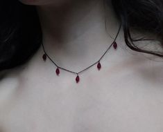 Artemis Dreaming. Βeauty and magic in the most delicately dark way. This necklace is composed of black rhodium over 925 sterling silver delicate sparkling chain and 5 tiny burgundy agate drops. You can choose between these chain lengths: 15 / 16 / 17 / 18 inches Not sure which length to buy? We can add a 1 inch extender chain. Just write a note at checkout! ❈ We send all our items with registered mail. ❉ Due to the organic nature of stones, there might be a slight variation in colour, size and shape. ✺ All items come packaged in a quality velvet pouch ready for gift giving. ✽ If you want to make a special order, just contact us!