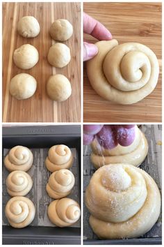 the process of making cinnamon buns is shown here