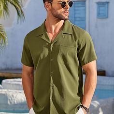 Brand New, Still Has Tag. Olive Green Short Sleeve Shirt From Coofandy. 3xl. 70% Rayon--30% Linen. One Pocket. Chest Is 29" Across At Armpits. 21 1/2" Across Shoulder Seams In Back. Relaxed Fit Collared T-shirt For Beach, Casual Solid Color Shirt For Vacation, Casual Solid T-shirt For The Beach, Solid Color Short Sleeve Beach Shirt, Solid Color Short Sleeve Shirt For Vacation, Casual Solid Color T-shirt For Vacation, Solid Short Sleeve Tops For Vacation, Solid Color Short Sleeve Tops For Vacation, Casual Plain Tops For Beach