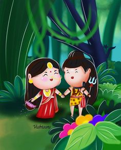 Shiv Cartoon Image, Cute Shiv Parvati, Shiv Parvati Cartoon, Shiv Parvati, Shiva Shankara, Lotus Flower Pictures, Shiv Shakti, Shiva Linga, Shiva Parvati Images