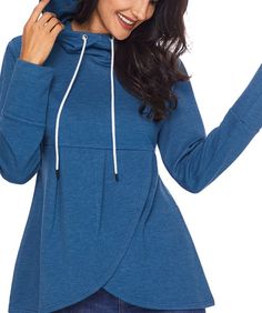 Tulip Shaped Hooded Sweatshirt All Boutique Items Are New With Tags Blue Drawstring Hoodie Sweatshirt, Blue Drawstring Hoodie For Winter, Blue Hoodie With Drawstring For Winter, Blue Funnel Neck Tops For Spring, Blue Funnel Neck Top For Fall, Hooded Drawstring Top For Winter, Winter Hooded Top With Drawstring, Blue Long Sleeve Outerwear With Drawstring, Blue Funnel Neck Top For Winter