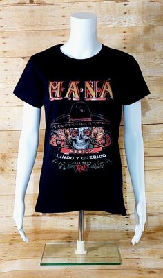 Mana , Rock Mexicano Band , Black T-shirt , For Women, Mexico , Lindo y Querido Tour 2023 (DTP) 100 % cotton Gildan.... Black.... Brand new Edgy Festival T-shirt With Crew Neck, Rock And Roll Graphic T-shirt For Music Festival, Band Merch Tops With Front Print For Concert, Festival Band Logo T-shirt, Festival Band Merch T-shirt With Logo, Band Logo Cotton T-shirt For Festival, Black T-shirt With Front Print For Music Festivals, Black T-shirt For Festival Fan Merchandise, Cotton T-shirt With Band Logo For Festival