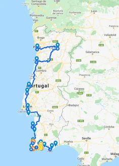 a map showing the route for portugal