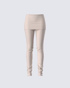 The chicest leggings you’ve ever seen 🤍 Constructed from wide rib knit fabric, and complete with a fold-over waistband and an extra long inseam - these beige leggings will have everyone trying to do it like you 😌 Spring High Stretch Ribbed Leggings, High Stretch Ribbed Leggings For Spring, Beige Stretch Ribbed Pants, Stretch Ribbed Beige Pants, Chic Ribbed Beige Bottoms, Beige Stretch Bottoms With Ribbed Waistband, Chic Beige Ribbed Bottoms, Chic Ribbed Beige Pants, Versatile Stretch Ribbed Bottoms