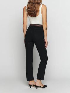 Cynthia High Rise Straight Cropped Jeans - Sustainable Denim | Reformation Everyday Bottoms With Belt Loops And Straight Hem, Fitted Straight Leg Jeans With Belt Loops, Fitted High Rise Cropped Jeans, Fitted High Rise Cropped Jeans With Belt Loops, Fitted Cropped Denim Jeans For Work, Fitted Denim Cropped Jeans For Work, Fall Mid-rise Jeans With Belt Loops, Chic Fitted Rigid Denim Pants, High Waist Straight Fit Bottoms With Belt Loops