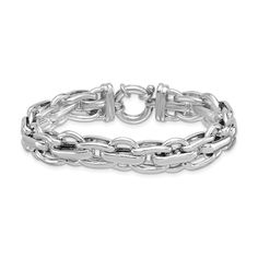 Multi-shaped links create an eye-catching pattern in this bold Byzantine chain bracelet. Hollow sterling silver 7.5mm width 8.0 inches; spring-ring clasp Link Chain Zales, Byzantine Chain, Spring Rings, Chain Bracelet, Bracelet, Sterling Silver, Chain, Ring, Silver