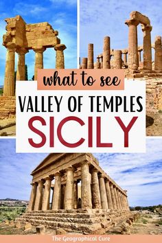 Pinterest pin for Guide To The Valley Of The Temples in Agrigento Sicily Sicily Valley Of The Temples, Valley Of The Temples Sicily, Almafi Coast Italy, Sicily Trip, Sicily Itinerary, Travel Sicily, Greek Temples, Valley Of The Temples, Agrigento Sicily