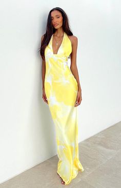 Lyra Yellow Halter Neck Maxi Dress – Beginning Boutique US Dress Halter Neck, White Mules, Prom Midi Dress, Halter Neck Maxi Dress, 60's Dress, Semi Formal Dresses, Dress Halter, Dress Gold, Beginning Boutique