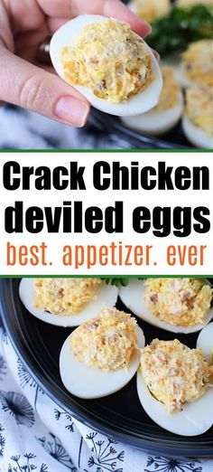 Crack chicken deviled eggs is the best Easter or Super Bowl appetizer ever. Use rotisserie, leftover or canned chicken. Easy and delicious. Cracked Chicken, Delicious Deviled Egg Recipe, Simple Appetizer, Peeling Hard Boiled Eggs, Deviled Eggs Classic, Superbowl Appetizers