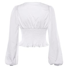 Material: Polyester,Spandex Clothing Length: Short Style: Casual Fabric Type: Woven Sleeve Length(cm): Full Decoration: Ruffles Pattern Type: Solid Collar: Square Collar Sleeve Style: lantern Sleeve Model Number: S18BL0533 Gender: Women Fitted V-neck Tops With Ruffle Hem, Summer Stretch Blouse In Solid Color, Puff Sleeve Stretch Blouse, Solid Color Stretch Blouse For Day Out, Stretch Solid Color Blouse For Day Out, Non-stretch White Tops, Non-stretch White Solid Top, Solid Stretch Tops For A Day Out, Stretch Solid Tops For Day Out