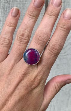 Large Round Pastel Purple Pink Blue Dragon Vein Agate Sterling Silver Fantasy Ring | Boho | Unique Gemstone Ring | Gifts for Her by GildedBug on Etsy Unique Pink Jewelry For Everyday, Everyday Sterling Silver Cabochon Jewelry, Unique Pink Everyday Jewelry, Round Agate Jewelry With Polished Finish, Polished Round Agate Jewelry, Unique Purple Cabochon Jewelry, Pink Round Artisan Jewelry, Adjustable Purple Cabochon Ring, Artisan Pink Ring As Gift