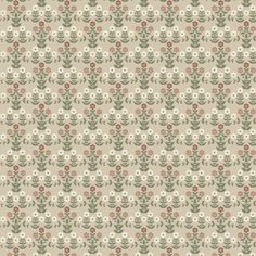 an old fashioned wallpaper pattern with flowers and leaves on the side, beige background