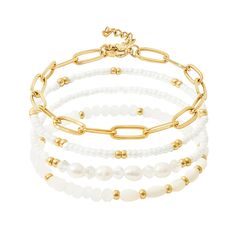 PRICES MAY VARY. Gold Bracelet Set---a simple and exquisite bracelets set. Contains 1gold plated seed beaded bracelet, 1crystal beads bracelet, 1paperclip link chain bracelet and 1pearl bead designs. Adjustable Size---different style bracelets can provide you more choices for varied clothing matching. The length of these link chain bracelets are ADJUSTABLE; Paperclip bracelet is 6.8" + 1.35" extender chain, Other 3 bead bracelet is elastic, approx 6.8" , Stretchable, suitable for most womens wri Crystal Beaded Bracelets, Paperclip Bracelet, Popular Bracelets, Dainty Gold Bracelet, Gold Bracelet Set, Beads Bracelet Design, Link Chain Bracelet, Bracelets Set, Crystal Beads Bracelet