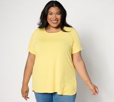 Freshen up your everyday options with this smoother-than-smooth Liquid Knit® tunic in a figure-flattering tulip hem. From Susan Graver. Brown Blouse, Susan Graver, Sleeveless Pullover, Women Tunic Tops, Yellow Shorts, Knit Tunic, Yellow Fashion, Brown Floral, Tunic Length