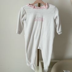 Beautiful, New/Never Worn Footie Pajama With Beautiful Collar. Adorable Bunny Print On Front. Adorable Bunny, Footie Pajama, Bunny Print, Cute Bunny, 6 Months, Pink White, Pajamas, Size 6, One Piece