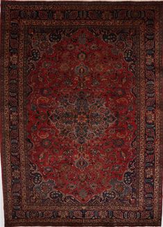 Persian Mashad Red Rectangle 7x9 ft Wool Carpet 27895 | SKU 27895 Red Persian Rug, Area Rugs Cheap, Luxury Area Rugs, Red Rectangle, Unique Area Rugs, Burgundy Rugs, Living Room Area Rugs, Shag Area Rug, Blue Area Rug