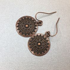 Minimalist Copper Mandala Dangle Earrings Ethnic Jewelry - Etsy Copper Oxidized Finish Drop Earrings, Bohemian Bronze Hypoallergenic Jewelry, Bohemian Hypoallergenic Bronze Jewelry, Bronze Round Earrings, Bohemian Circle Hypoallergenic Earrings, Copper Drop Earrings For Festival, Bronze Copper Round Earrings, Copper Drop Earrings For Festivals, Bohemian Hypoallergenic Bronze Earrings